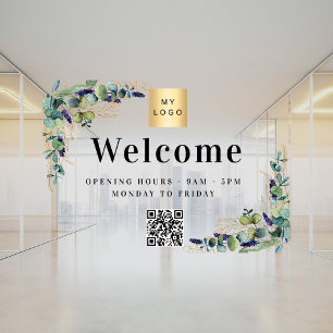 Geschäftslogo Eukalyptus Willkommensöffnung QR-Cod Fensteraufkleber