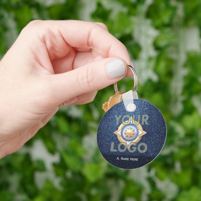 Geschäftslogo Fleet Büro Mitarbeiter Blau Glitter  Schlüsselanhänger (Hand)