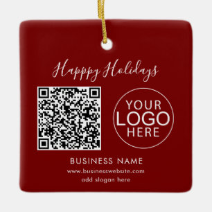 Geschäftslogo Frohe Feiertage QR-Code Branded Keramikornament