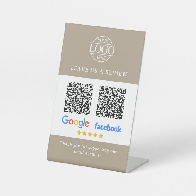 Geschäftslogo Google & Facebook Bewertungen QR-Cod Sockelschild (Vorderseite)