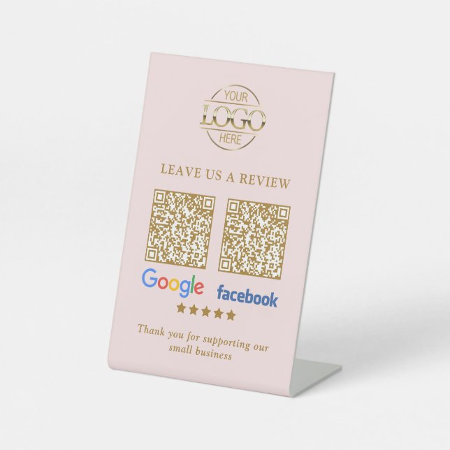 Geschäftslogo Google & Facebook Bewertungen QR-Cod Sockelschild (Vorderseite)