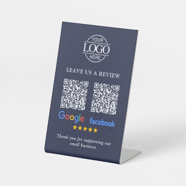 Geschäftslogo Google & Facebook Bewertungen QR-Cod Sockelschild (Vorderseite)