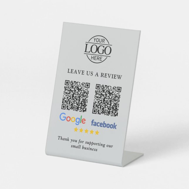 Geschäftslogo Google & Facebook Bewertungen QR Cod Sockelschild (Vorderseite)