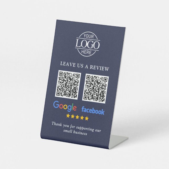 Geschäftslogo Google & Facebook Bewertungen QR-Cod Sockelschild (Vorderseite)