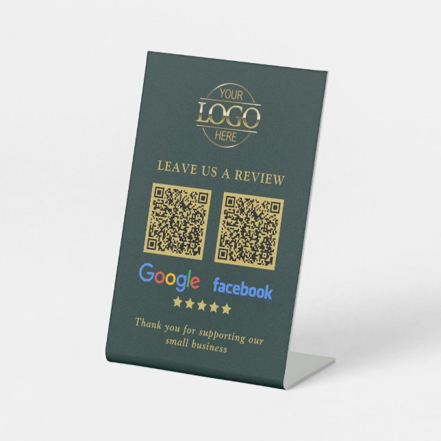 Geschäftslogo Google & Facebook Bewertungen QR-Cod Sockelschild (Vorderseite)