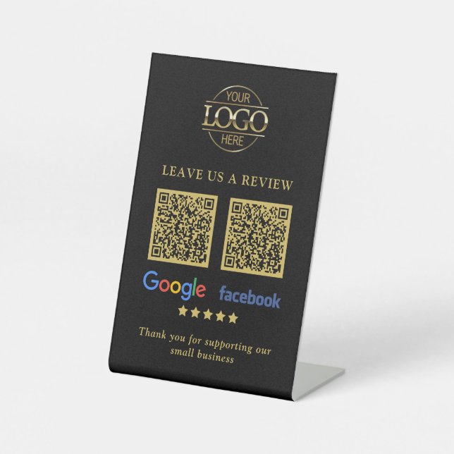 Geschäftslogo Google & Facebook Bewertungen QR-Cod Sockelschild (Vorderseite)