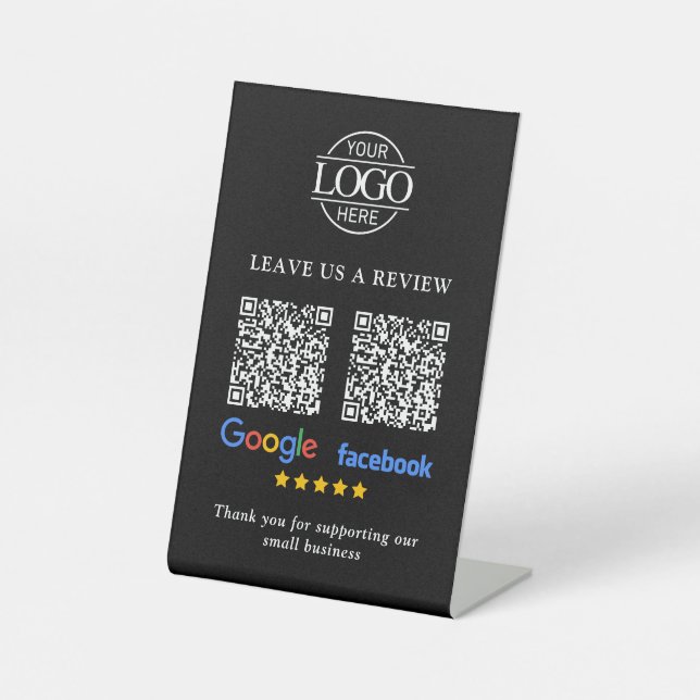Geschäftslogo Google & Facebook Bewertungen QR Cod Sockelschild (Vorderseite)