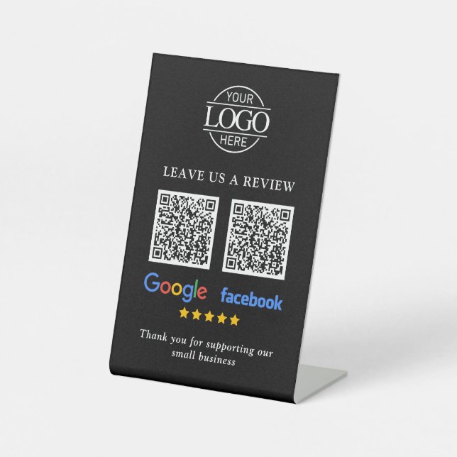 Geschäftslogo Google & Facebook Bewertungen QR-Cod Sockelschild (Vorderseite)
