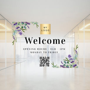 Geschäftslogo Lavendel Begrüßung Öffnung QR-Code Fensteraufkleber