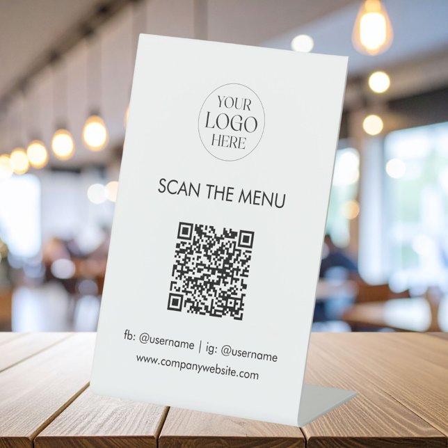 Geschäftslogo-Menü-QR-Code Modern Minimalistisch Sockelschild (In situ)
