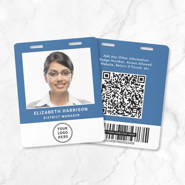 Geschäftslogo QR-Code Barcode Blau Fotoausweis Ausweis (Business Logo QR Code Barcode Blue Photo ID Badge)