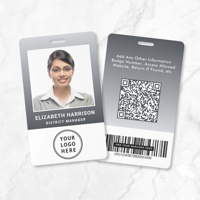 Geschäftslogo QR-Code Barcode Grau Fotoausweis Ausweis (Business Logo Barcode Gray Employee Photo Photo ID Badge)