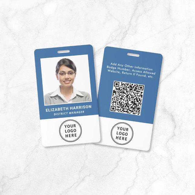 Geschäftslogo QR-Code Blau Mitarbeiterausweis Foto Ausweis (Business Logo QR Code Blue Employee Photo ID Badge)