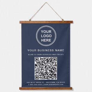 Geschäftslogo QR-Code Blau Wandteppich Mit Holzrahmen