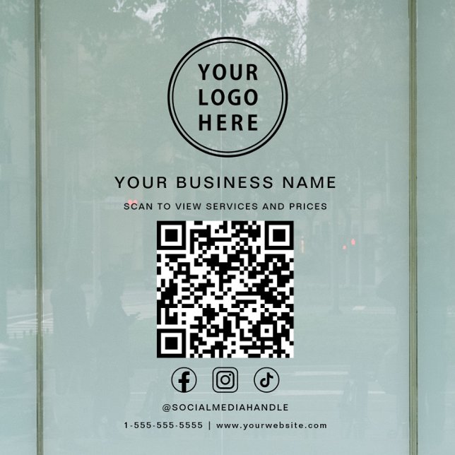 Geschäftslogo QR-Code Fensteraufkleber (Business Logo Scan To View QR Code Window Cling)