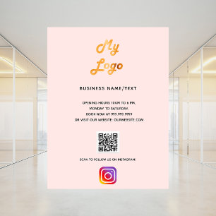 Geschäftslogo QR-Code Instagram Blush Roségold Poster
