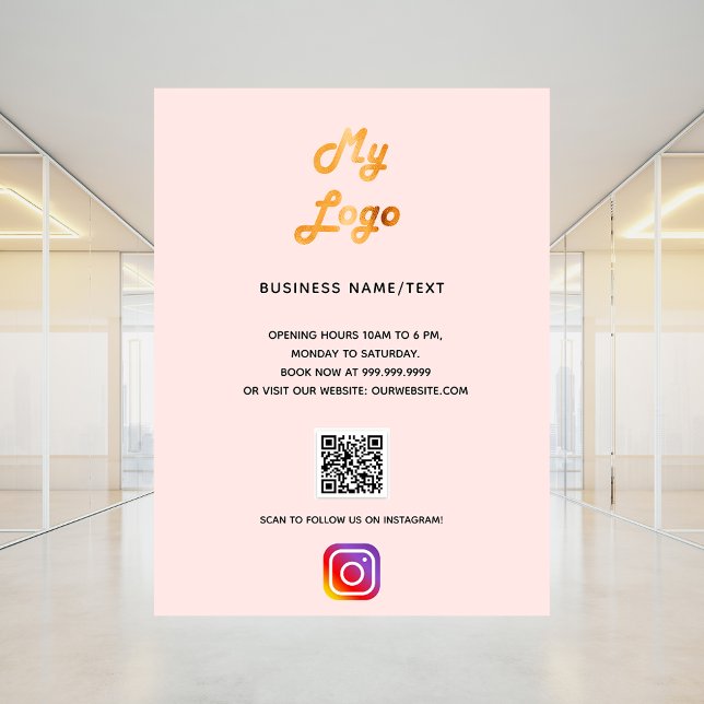 Geschäftslogo QR-Code Instagram Blush Roségold Poster (Von Creator hochgeladen)