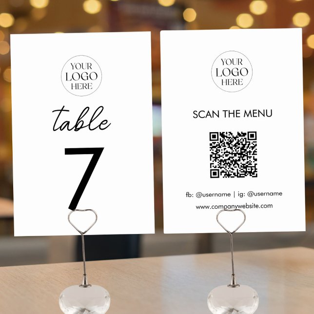 Geschäftslogo QR-Code-Menü Modern Minimalistisch Tischnummer (Front and Back)