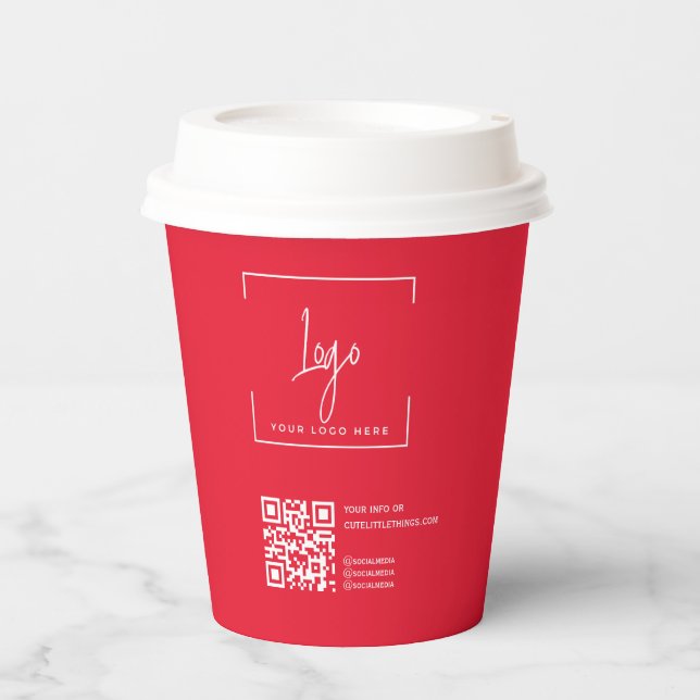Geschäftslogo QR-Code Modernes Rot Corporate Pappbecher (Vorderseite)