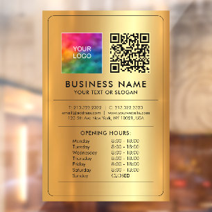Geschäftslogo QR-Code Öffnungszeiten Faux Gold Fensteraufkleber