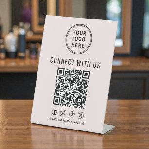 Geschäftslogo QR-Code Rosa Tischaufsteller Sockelschild