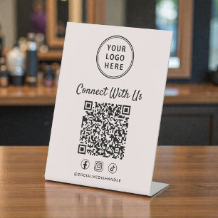 Geschäftslogo QR-Code Rosa Tischständer Sockelschild