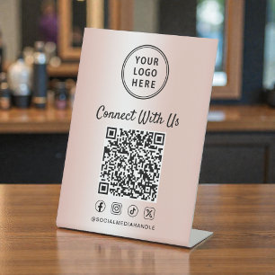 Geschäftslogo QR-Code Rose Gold Tischständer Sockelschild