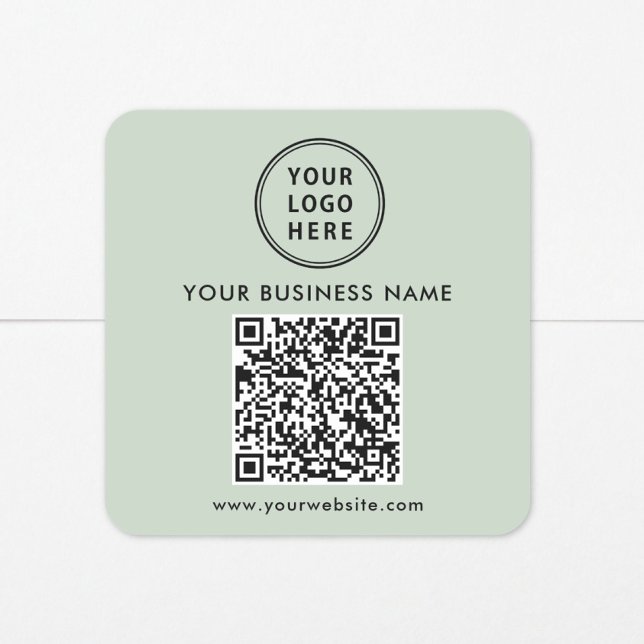 Geschäftslogo QR-Code Sage Grün Quadratischer Aufkleber (Business Logo QR Code Sage Green Square Sticker)