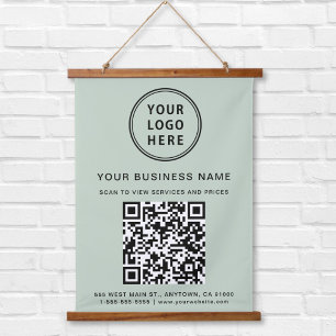 Geschäftslogo QR-Code Sagegrün Wandteppich Mit Holzrahmen