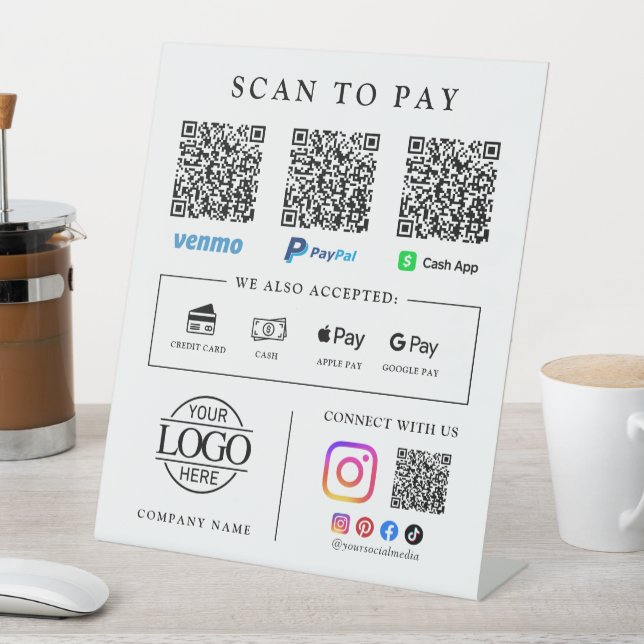 Geschäftslogo Qr Code Scannen Zum Bezahlen Tischsc Sockelschild (In Situ)