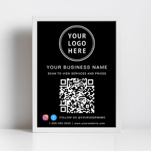 Geschäftslogo QR-Code Social Media Schwarz Poster
