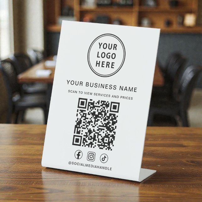 Geschäftslogo QR-Code Social Media Sockelschild (Business Logo QR Code Social Media Pedestal Sign)