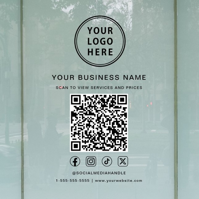 Geschäftslogo QR-Code Soziale Medien Fensteraufkleber (Business Logo QR Code Social Media Window Cling)