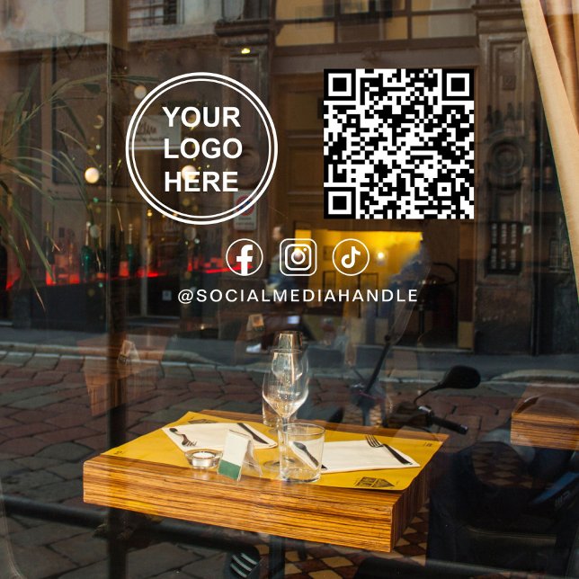 Geschäftslogo QR-Code Soziale Medien Horizontal Fensteraufkleber (Business Logo QR Code Social Media Horizontal Window Cling)