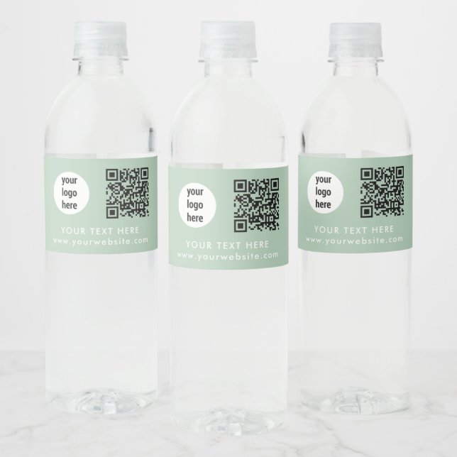 Geschäftslogo QR-Code Text Website Grün Kunde Wasserflaschenetikett (Flaschen)