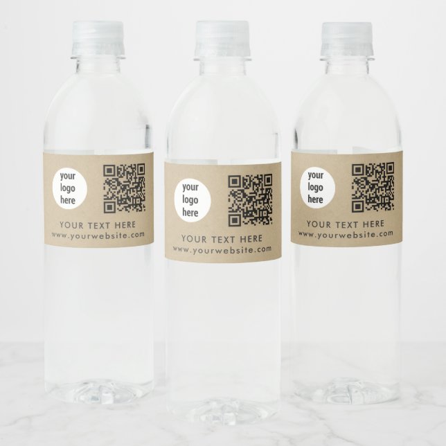 Geschäftslogo QR-Code Text Website Kraft Kunde Wasserflaschenetikett (Flaschen)