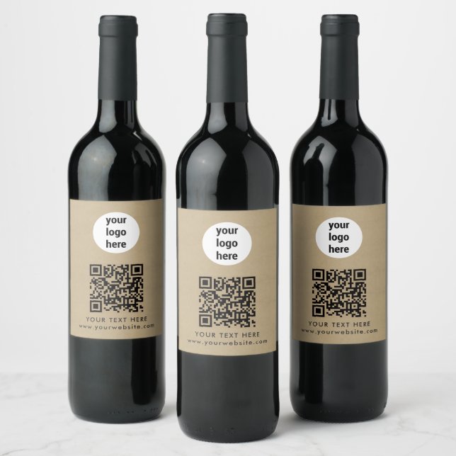Geschäftslogo QR-Code Text Website Kraft Kunde Weinetikett (Flaschen)