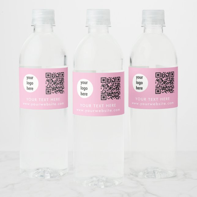 Geschäftslogo QR-Code Text Website Rosa Kunde Wasserflaschenetikett (Flaschen)
