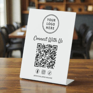 Geschäftslogo QR-Code Tischständer Sockelschild
