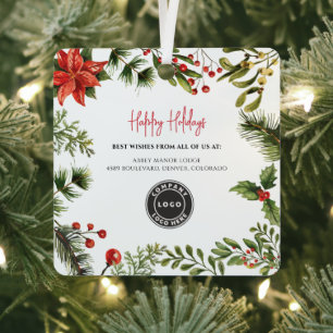 Geschäftslogo Rote Beeren Mitarbeiter Weihnachten Ornament Aus Metall
