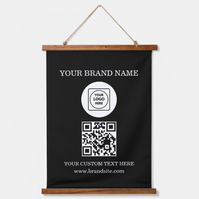 Geschäftslogo-Text-QR-Code-Wand-Branding-Vorlage Wandteppich Mit Holzrahmen (Vorderseite)
