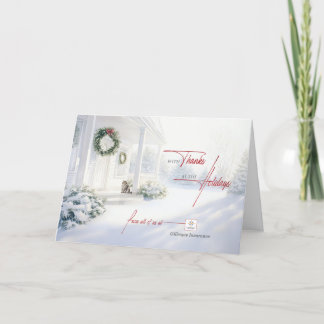 Geschäftslogo und Name Winterhaus im Schnee Feiertagskarte