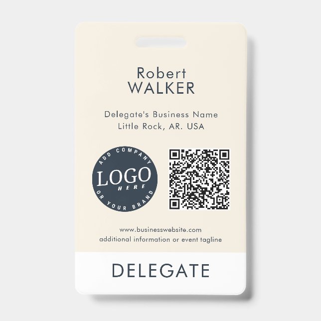 Geschäftslogo und QR-Code für Event-Teilnehmer-ID Ausweis (Vorderseite)