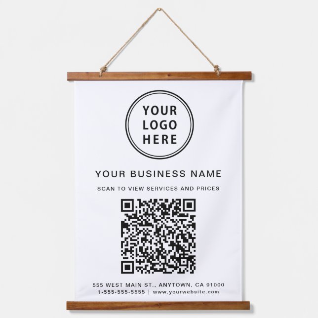 Geschäftslogo und QR-Code  Wandteppich Mit Holzrahmen (Vorderseite)