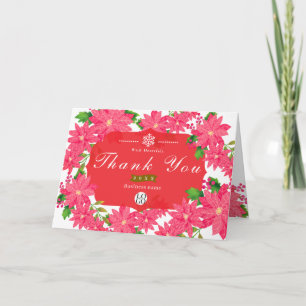 Geschäftslogo Weihnachten Poinsettie Weiß Dankeskarte