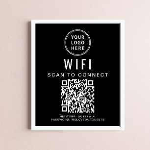 Geschäftslogo-Wifi-Netzwerk-QR-Code Schwarz Poster