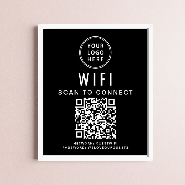 Geschäftslogo-Wifi-Netzwerk-QR-Code Schwarz Poster (Von Creator hochgeladen)
