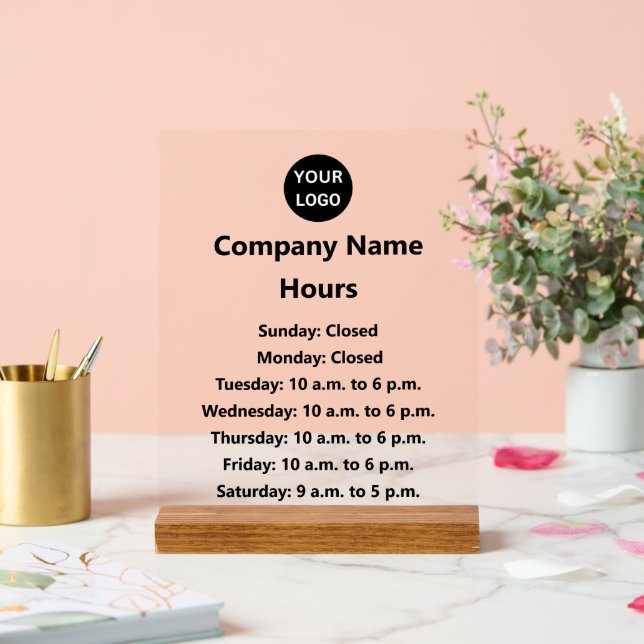 Geschäftslogos - Schwarze Geschäftszeiten Acrylschild (Hochzeit)