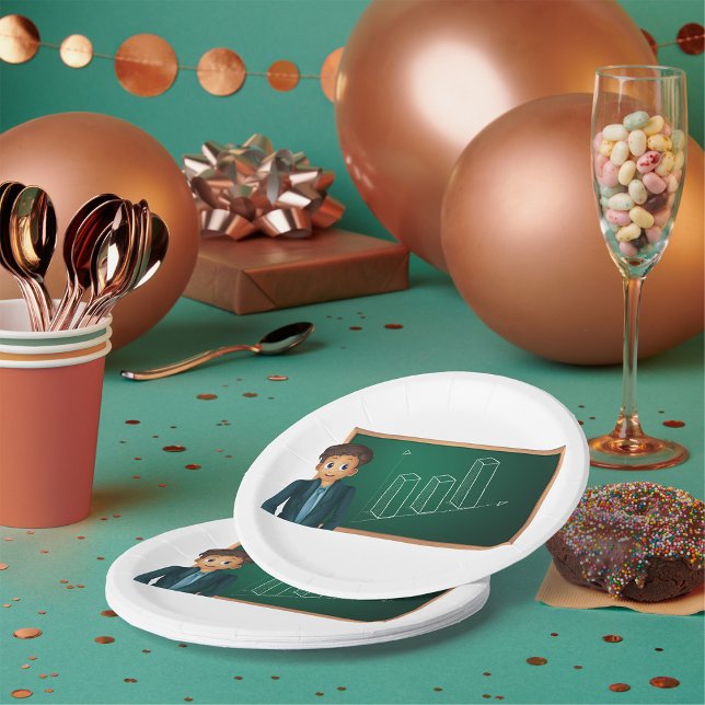 Geschäftsmann, der Teller von Papier vorstellt (Von Creator hochgeladen)