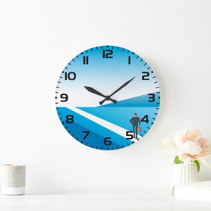 Geschäftsmann sucht den Weg in die Zukunft Große Wanduhr